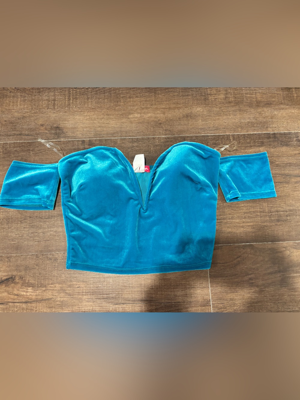 Body Central Velvet Teal Y2K Size Medium Off The Shoulder , Sweetheart Neck Line